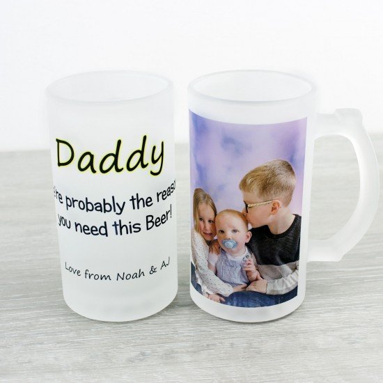 Personalised Beer Stein Glass - Photo + Text