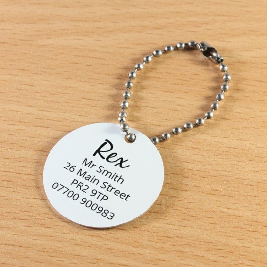 Personalised 32mm White Metal Circle Tag